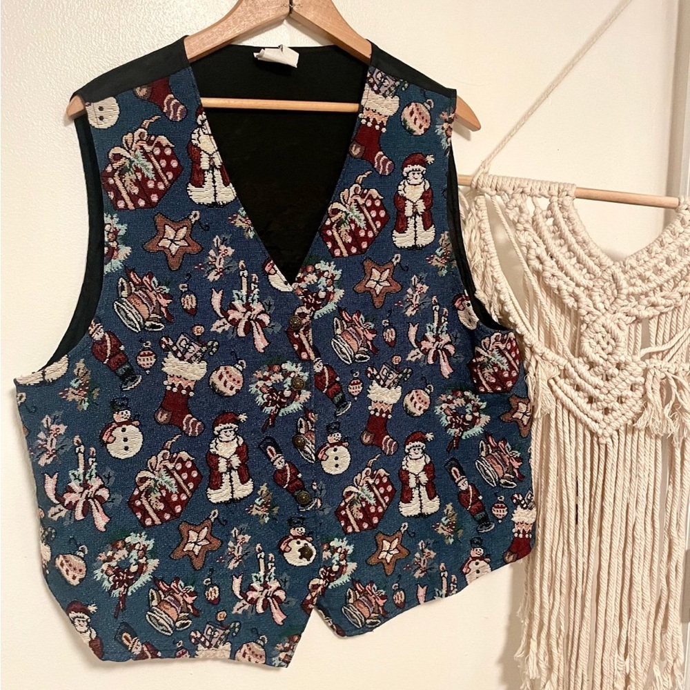 Vintage Bobbie Brooks Christmas Holiday Tapastry Embroidery Vest